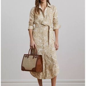 Beige Floral Long Sleeve Dress